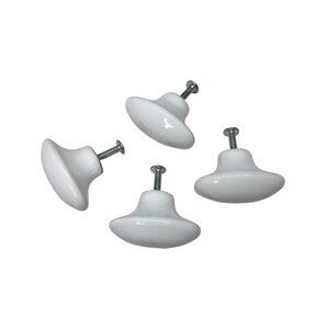 Vintage Set Of 4 White Porcelain Oval Drawer Knobs Cabinet Pulls 1-3/4" W